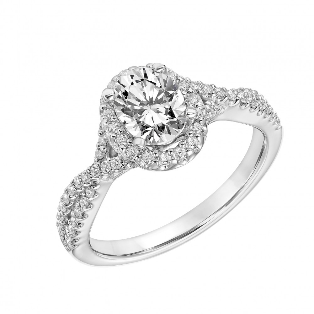 Twisted Oval Diamond Engagement Ring with Halo