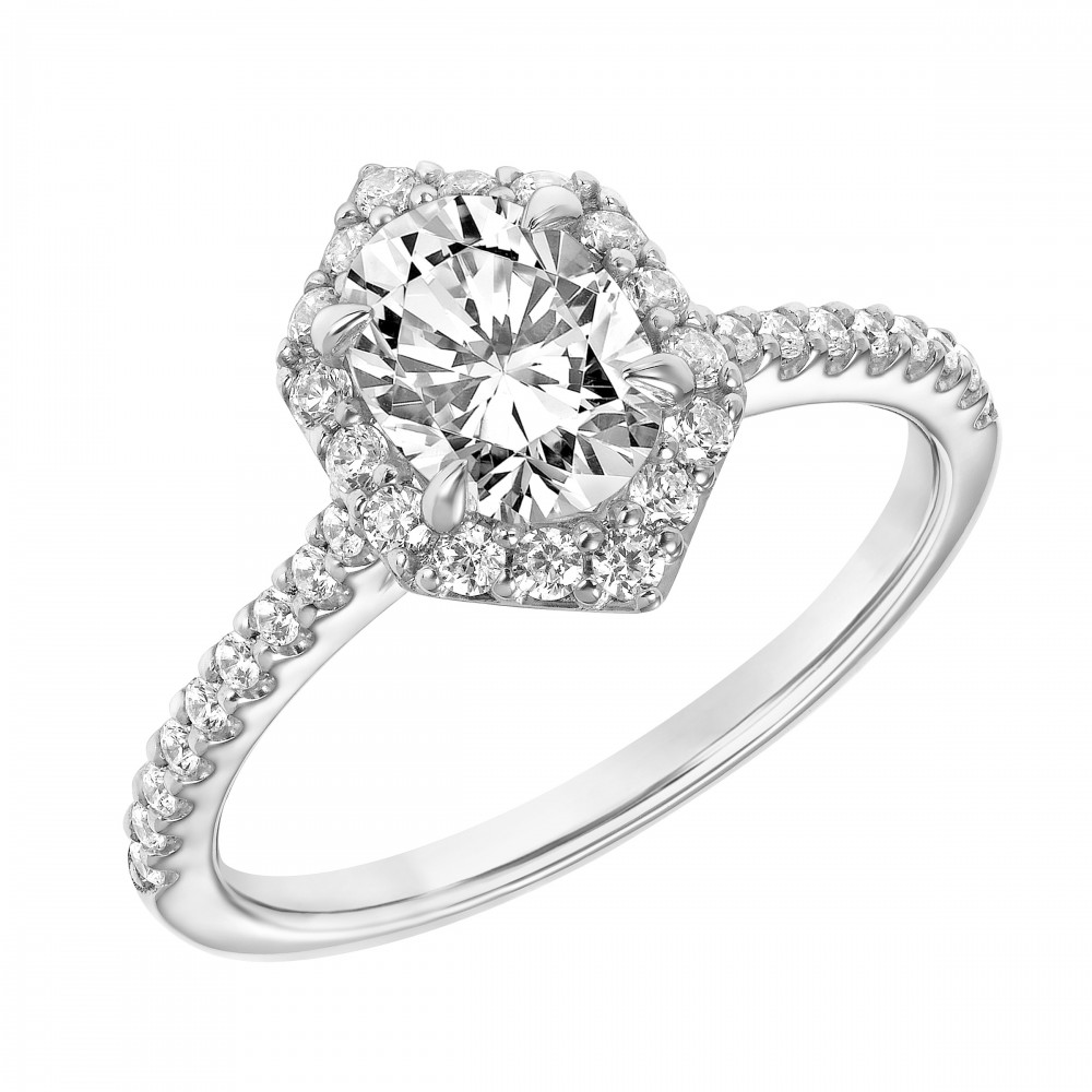Hexagonal Oval Diamond Engagement Ring