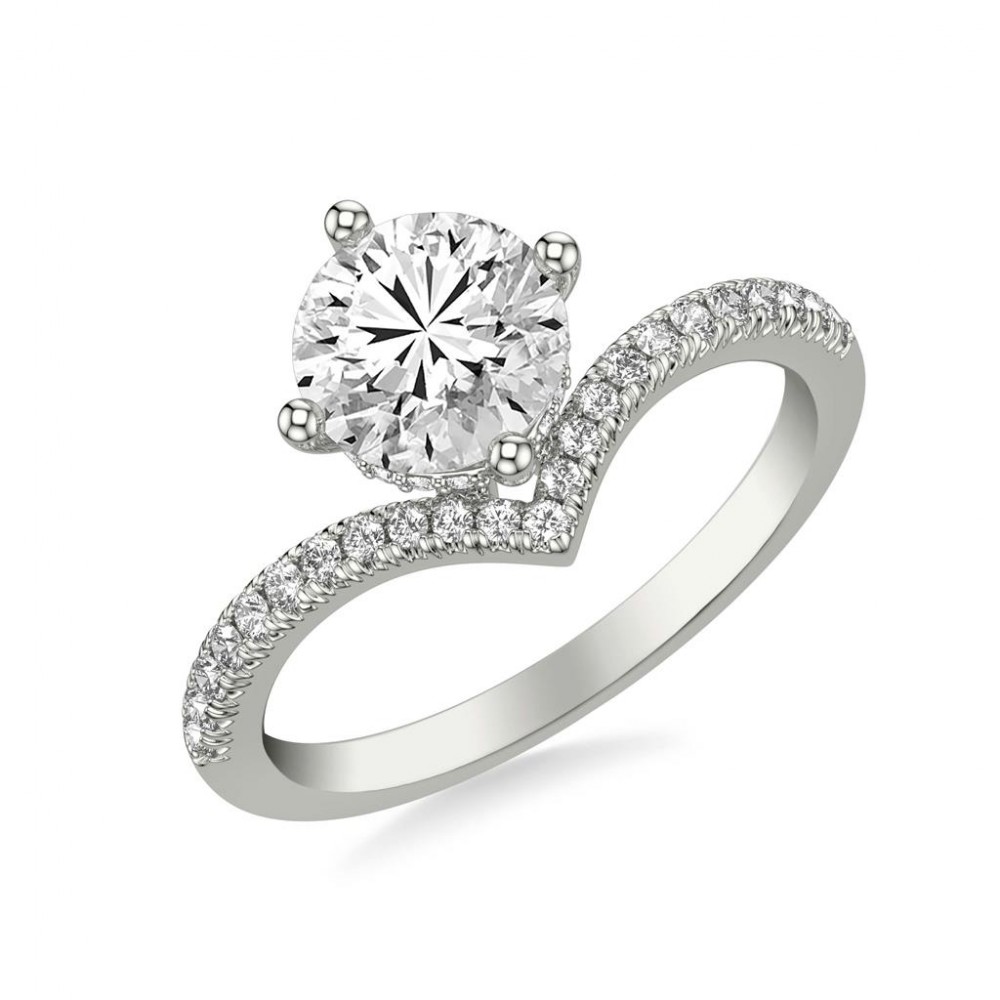 Contemporary Diamond Engagement Ring with Chevron Style Band