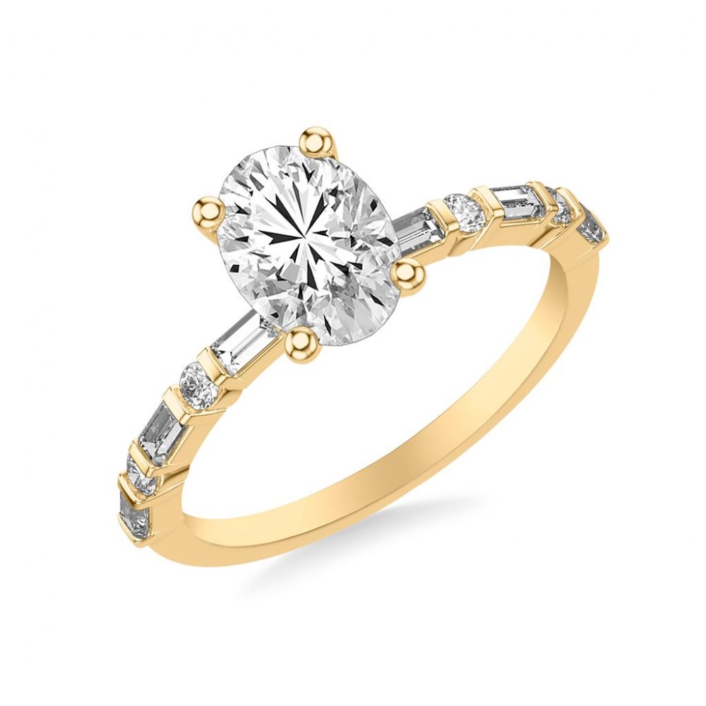 Diamond Engagement Ring with Round and Baguette Diamond Accents