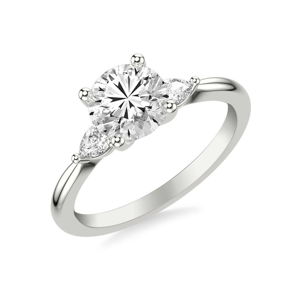 Diamond Engagement Ring Accented by Pear Shaped Diamond Sides