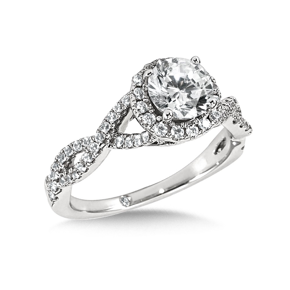 Diamond Engagement Ring with Halo and Twisted Diamond Band