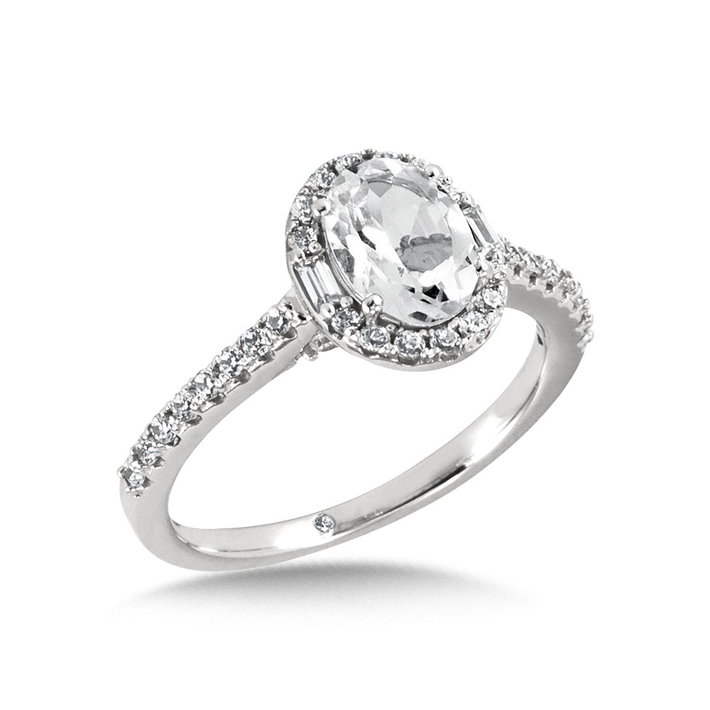 Oval Diamond Engagement Ring with Baguette Diamond Accent