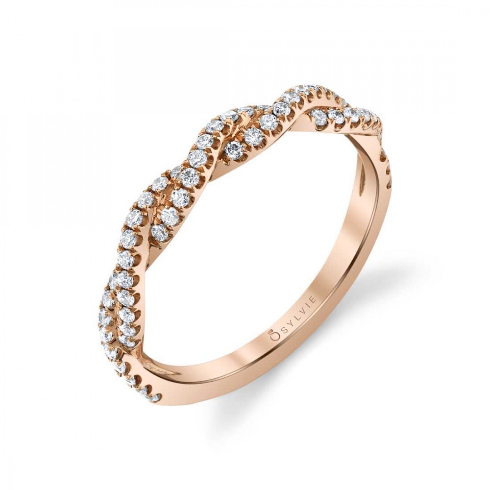 Modern Stackable Diamond Spiral Wedding Band