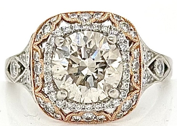 Estate 14KWP Round Diamond Fancy Ring