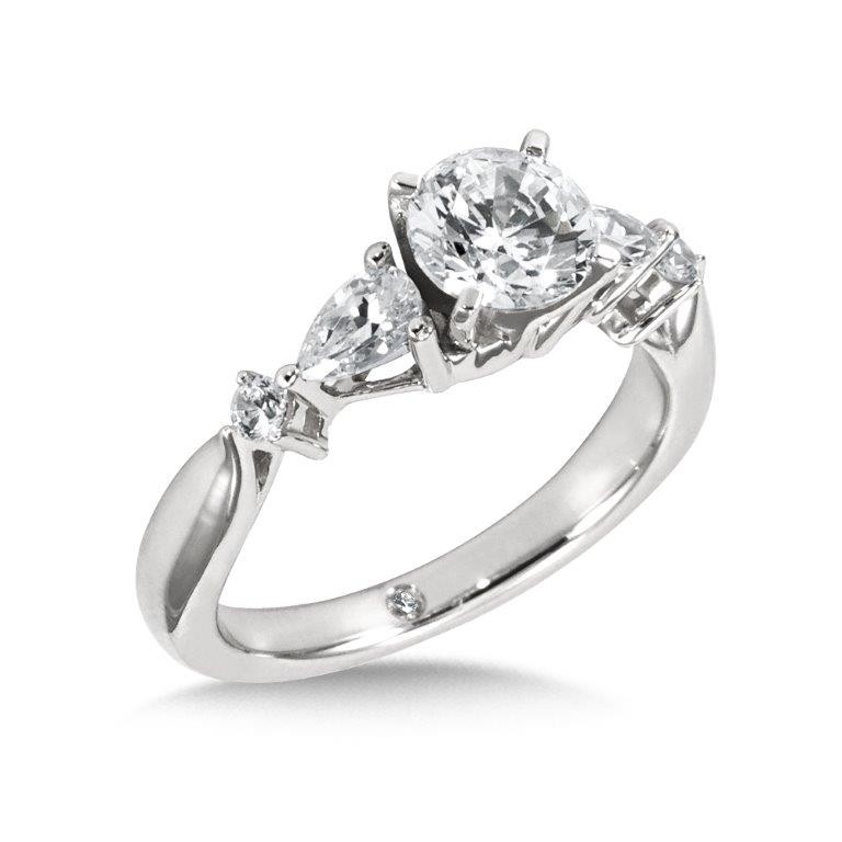Diamond Engagement Ring with Pear and Round Diamond Sides