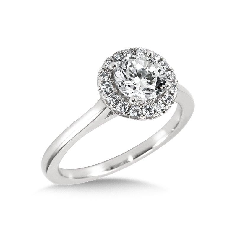 Diamond  Halo Engagement Ring with Polished Band