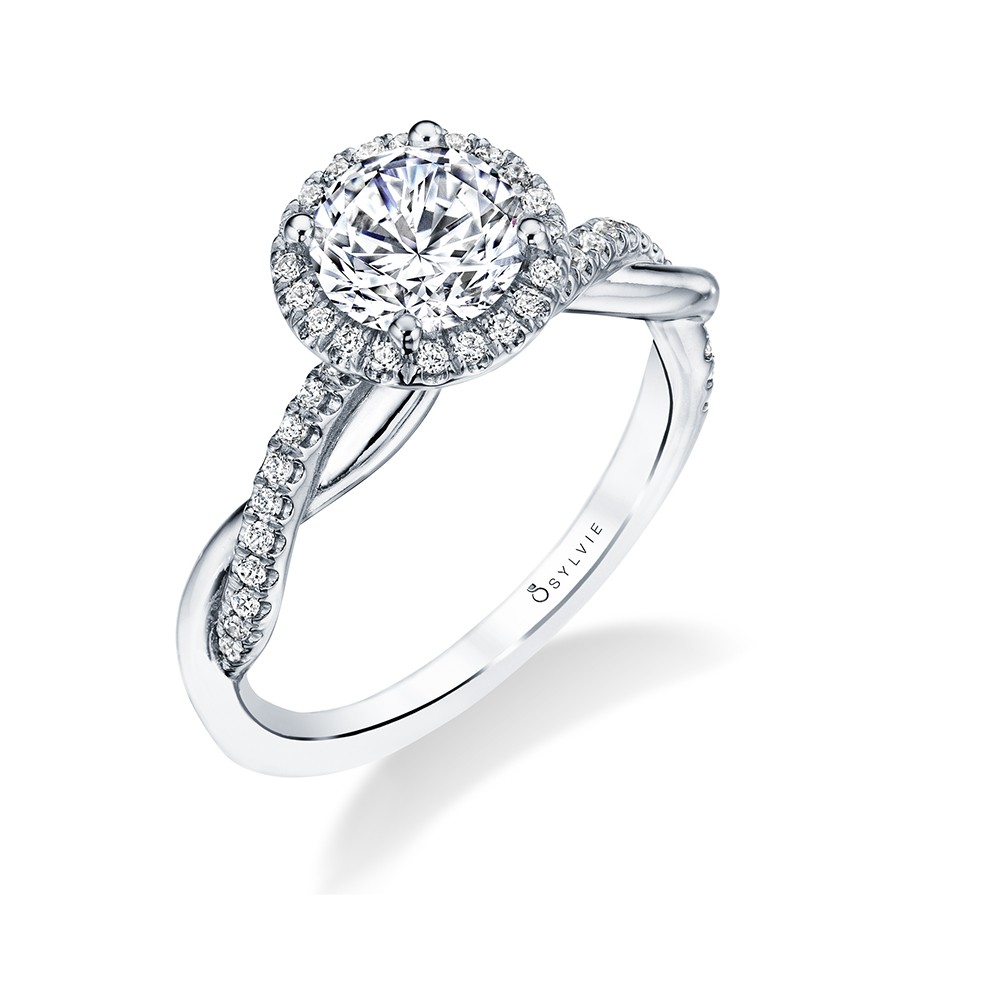 Coralie Modern Spiral Diamond Engagement Ring with Halo