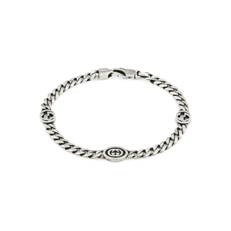 Gucci Interlocking G Bracelet with Black Enamel