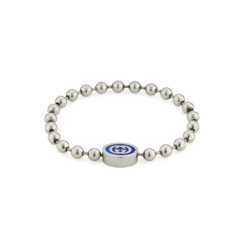 Gucci Interlocking G Bracelet in Blue Enamel with Bead Chain