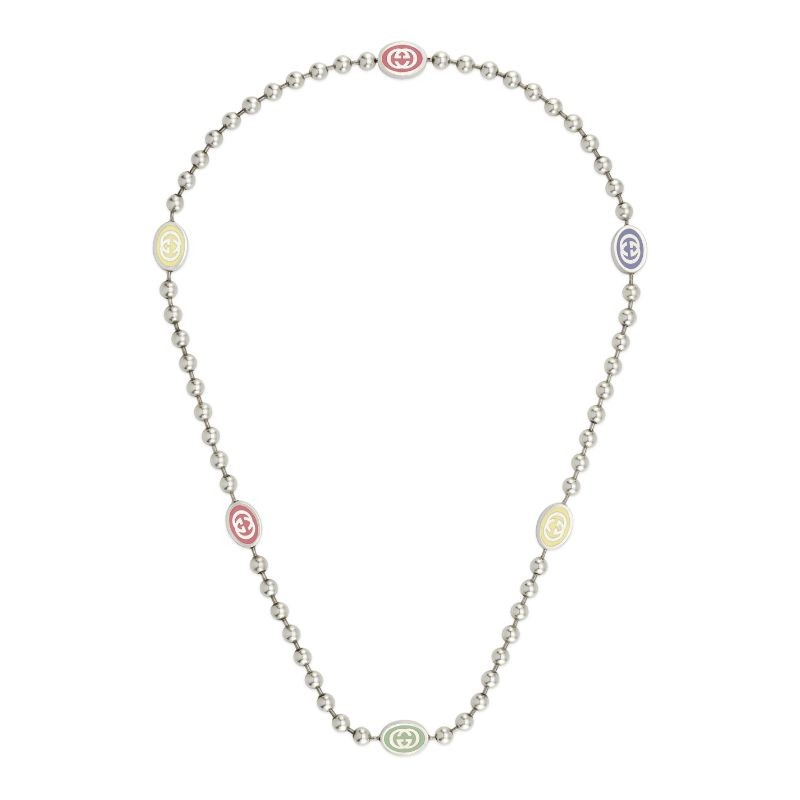 Gucci Interlocking G Necklace in Multicolor Enamel with Bead Chain