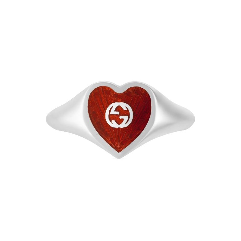 Gucci Heart Ring with Red Enamel and Interlocking G
