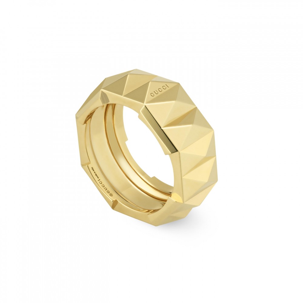 Gucci Link To Love Wide Studded Ring in Yellow Gold