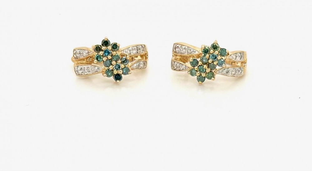 Estate 14kyg Emerald Diamond Earrings