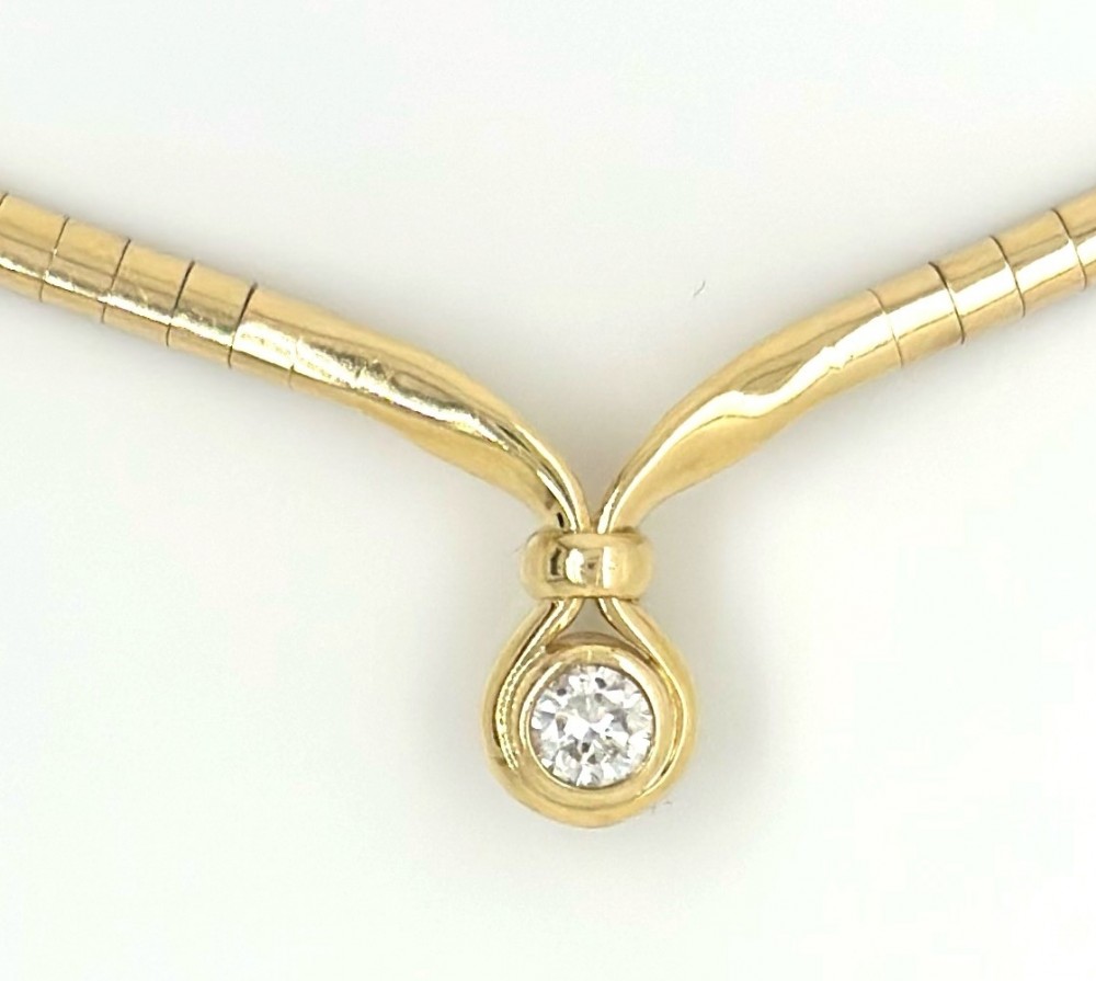 Estate 14kyg Bezel Set Diamond Solitaire Omega Necklace