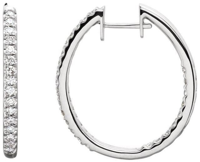 14kt White Gold 3/4 CTW Diamond Hinged Inside/Outside Hoop Earrings