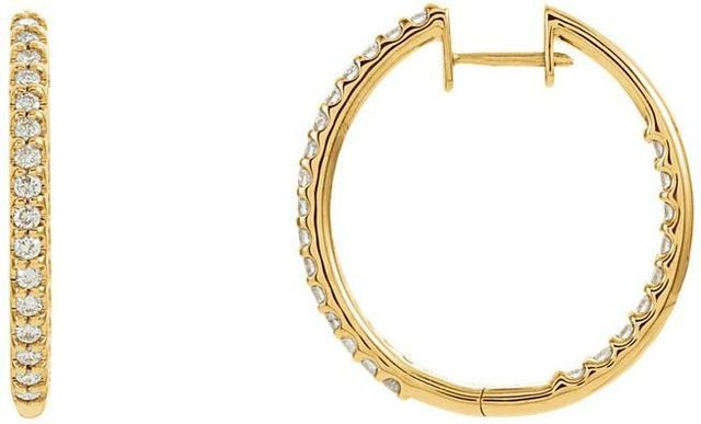 14kt Yellow Gold 1 CTW Diamond Hinged Inside/Outside Hoop Earrings