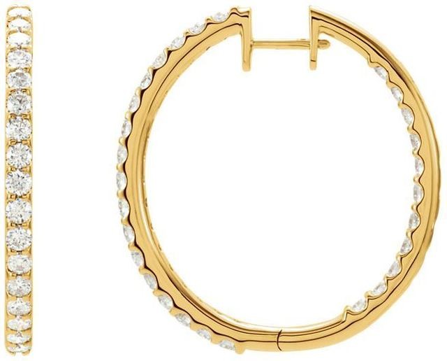 14kt Yellow Gold 3 CTW Diamond Hinged Inside/Outside Hoop Earrings