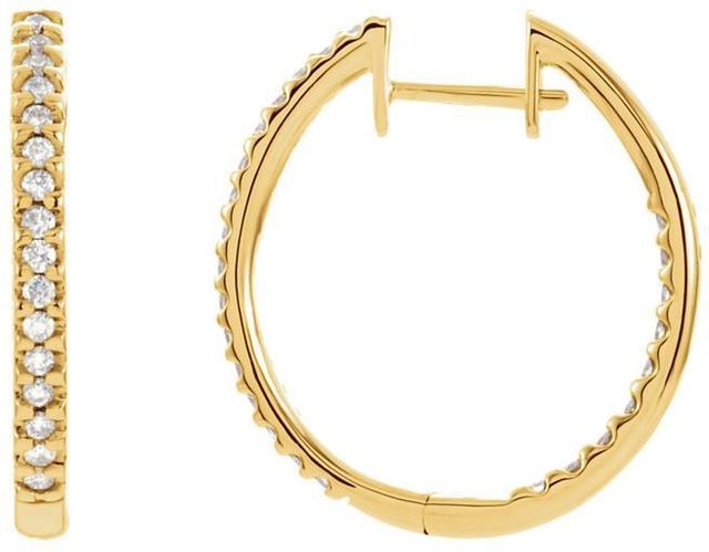 14kt Yellow Gold 3/4 CTW Diamond Hinged Inside/Outside Hoop Earrings