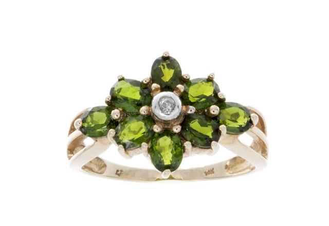 10K Yellow Gold Green Diopside Diamond Ring