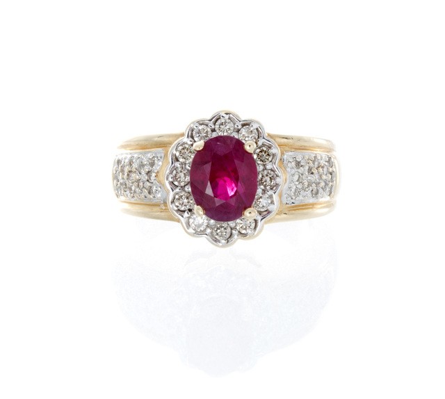 14K Yellow Gold Synthetic Ruby Diamond Ring