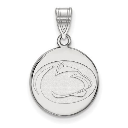Penn State 14k White Gold Lion Head Disc Pendant Medium