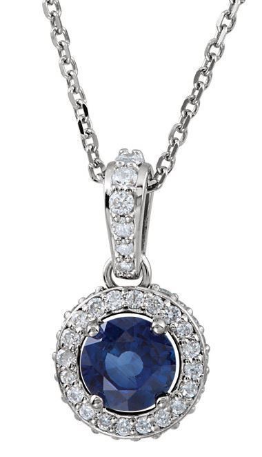 14kt White Gold Blue Sapphire & 1/4 CTW Diamond 18