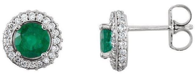 14kt White Gold Emerald & 3/8 CTW Diamond Earrings