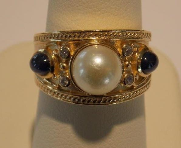 14K Pearl and Sapphire Ring