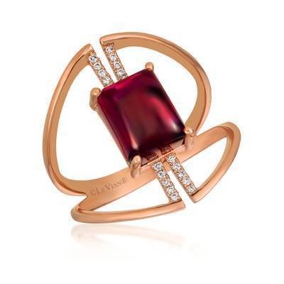 LeVian 14K Strawberry Gold® Raspberry Rhodolite® 3 1/3 ct Ring with Vanilla Diamonds® 1/20 cttw