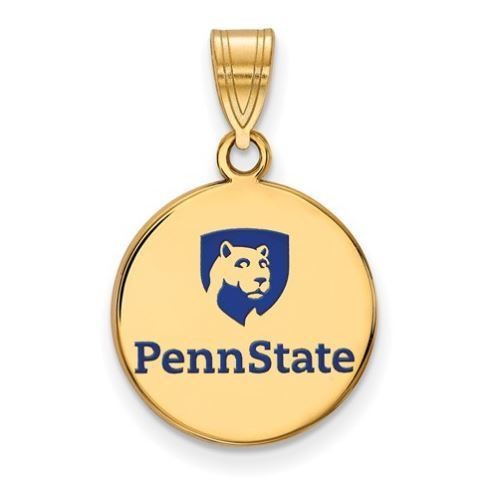 Penn State Gold Plated Sterling Silver Logo Disc Enamel Pendant
