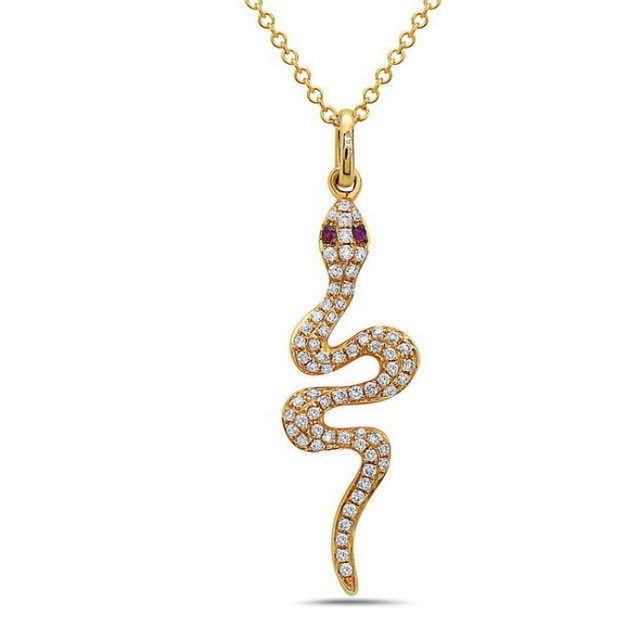Diamond Snake Pendant with Ruby Eyes