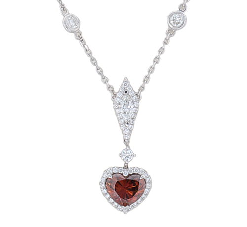 Rare Orange Diamond Heart Shaped Necklace