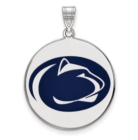 Penn State Sterling Silver Lion Head Enamel Large Disc Pendant