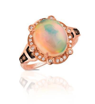 LeVian 14K Strawberry Gold® Neopolitan Opal 2 3/4 ct Ring with Chocolate Diamonds® 1/10 cttw and Vanilla Diamonds® 1/8 cttw