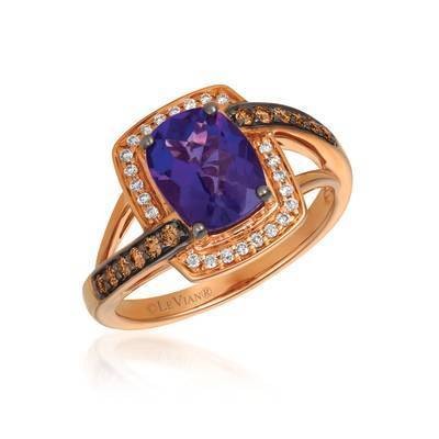 Le Vian 14K Strawberry Gold® 1 1/2ct Grape Amethyst Ring with Chocolate Diamonds® and Vanilla Diamonds®