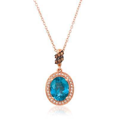 LeVian 14K Strawberry Gold® 1 7/8 ct Deep Sea Blue Topaz  Pendant with Chocolate Diamonds® and Vanilla Diamonds®
