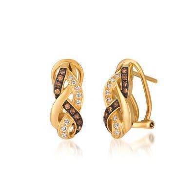 LeVian 14K Honey Gold Earrings with Vanilla Diamonds® 1/8 cttw and Chocolate Diamonds® 1/8 cttw