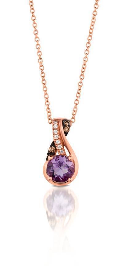 LeVian 14K Strawberry Gold® Cotton Candy Amethyst® 5/8 ct Pendant with Chocolate Diamonds® and Vanilla Diamonds®