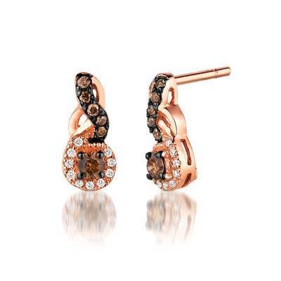 LeVian 14K Strawberry Gold® Earrings with Chocolate Diamonds® 1/5 cttw and Vanilla Diamonds® 1/20 cttw