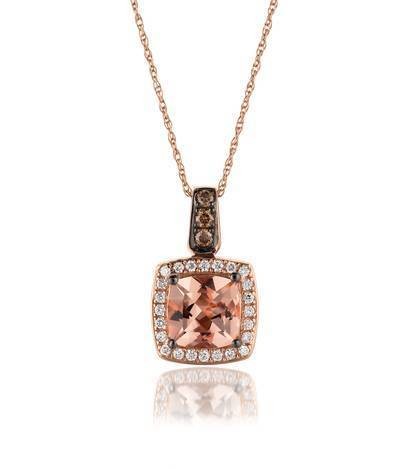 LeVian 14K Strawberry Gold® Peach Morganite 1 ct Pendant with Chocolate Diamonds® 1/15 cttw and Vanilla Diamonds® 1/8 cttw