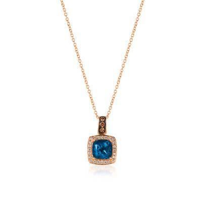 LeVian 14K Strawberry Gold® Deep Sea Blue Topaz 1 5/8 ct Pendant with Chocolate Diamonds® 1/15 cttw and  Vanilla Diamonds® 1/8 cttw