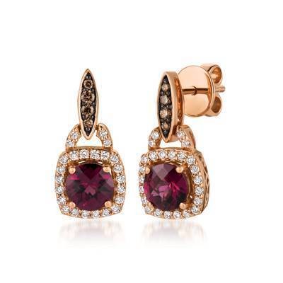 LeVian 14K Strawberry Gold® Raspberry Rhodolite® Earrings with Chocolate and Vanilla Diamonds®