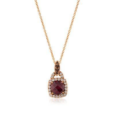 LeVian 14K Strawberry Gold®  Raspberry Rhodolite®  Pendant with Chocolate Diamonds® and Vanilla Diamonds®