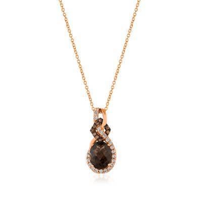 LeVian 14K Strawberry Gold® 1 3/8 ct Chocolate Quartz® Pendant with Vanilla and Chocolate Diamonds®