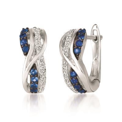 LeVian Blueberry Sapphire and Vanilla Diamond Twisted Hoop Earrings