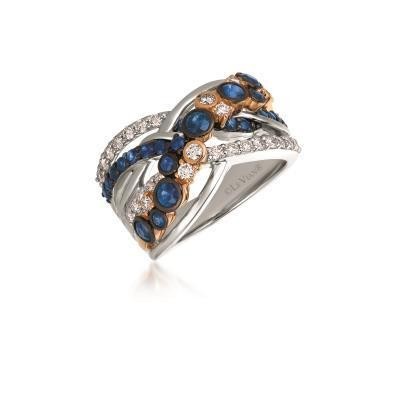 LeVian 14k Two Tone Blueberry Sapphire and Nude Diamond Fashion Ring