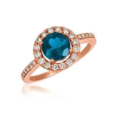 LeVian 14K Strawberry Gold® Deep Sea Blue Topaz 1 3/8 cttw Ring with Nude Diamonds 3/8 cttw