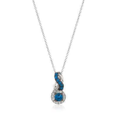 LeVian 14K Vanilla Gold® Cornflower Ceylon Sapphire 1/5 cttw, Blueberry Sapphire 1/20 cttw Pendant with Vanilla Diamonds® 1/20 cttw