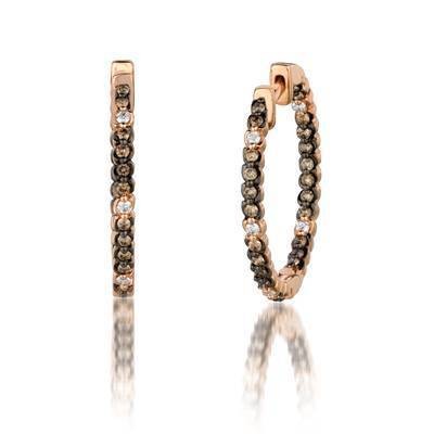 LeVian 14K Strawberry Gold® Hoop Earrings with Vanilla Diamonds® 1/8 cttw and Chocolate Diamonds® 1/2 cttw